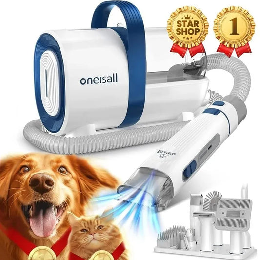 #1 Oneisall 7 in 1 Tool Pet Hair Vacuum & Grooming Kit, 1.5-L